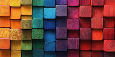 Colorful wooden blocks arranged in a vibrant pattern showcasing various hues in a structured layout photo