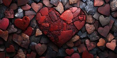 Creative heart-shaped stone arrangement on a textured surface designed for romantic occasions photo