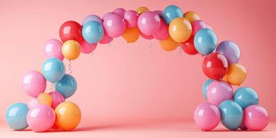 Colorful balloon arch creating a festive atmosphere for celebrations and events photo