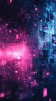 Abstract digital background with vibrant pink and blue hues representing technology and data photo