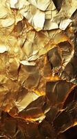 Textured golden foil capturing light and shadows in a vibrant display of color and depth photo