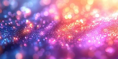 Vibrant abstract background featuring shimmering bokeh lights in various hues during twilight hours photo