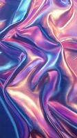 Vibrant colorful satin fabric draped with intricate folds and shimmering textures in warm lighting photo