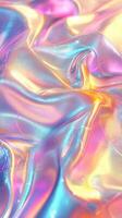 Colorful shimmer of metallic fabric reflecting light in vibrant patterns at close range photo
