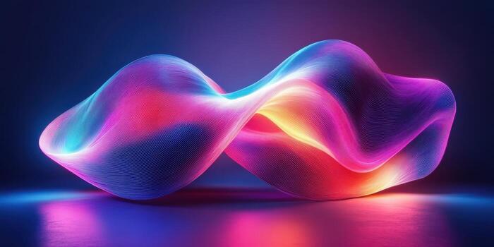 Colorful abstract waves illuminated by vibrant lights in a dark space depicting fluid motion and energy photo