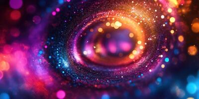 Colorful swirling galaxy with bright stars and vibrant light effects in an abstract cosmic space photo