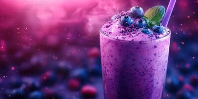 Refreshing berry smoothie with mint leaves and blueberries served in vibrant hues of purple photo