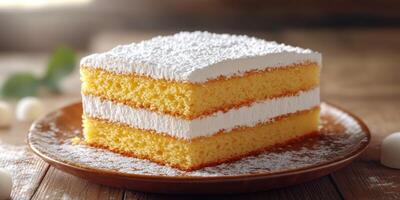 Delicious yellow sponge cake layered with creamy frosting perfect for celebrations and gatherings photo