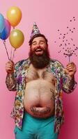 Joyful celebration with colorful balloons and confetti in a festive atmosphere during a birthday party photo