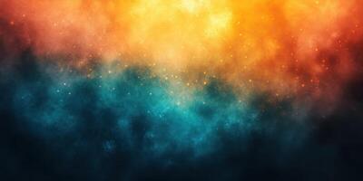 Colorful abstract background showcasing blending shades of blue, orange, and yellow with sparkles and texture photo