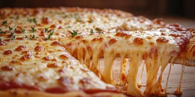 Mouthwatering cheese pizza served with a golden crust and bubbly toppings from a rustic kitchen photo