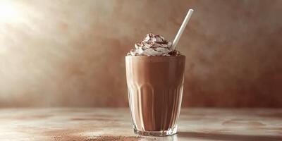 Indulgent chocolate drink topped with whipped cream in a cozy setting photo