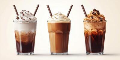 Indulgent dessert beverages arranged in stylish glasses showcasing rich flavors and textures photo