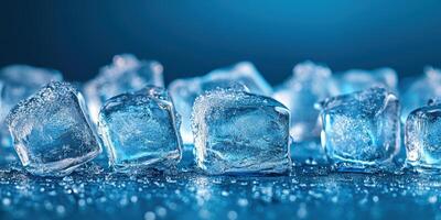 Clear ice cubes glistening on a surface reflecting light during a cool beverage experience photo