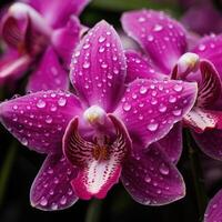 pink orchid close up with water drops on the petals photo