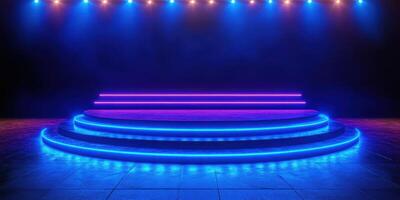 Vibrant stage setup with neon lighting ready for a captivating performance at night photo