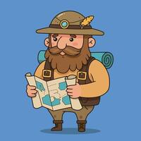 Character Reading Map Preparing for Adventure Illustration with Backpack vector