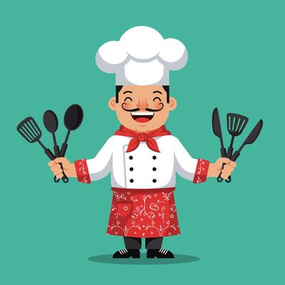 Smiling Chef Holding Cooking Utensils Ready for Food Preparation