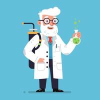 Scientist Holding Flask with Green Liquid in Lab Coat Cartoon vector