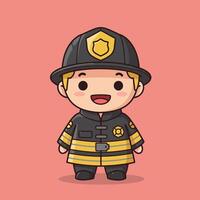 Cartoon Firefighter Standing Smiling in Uniform and Helmet Illustration vector