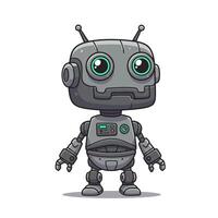 Standing Cartoon Robot with Large Eyes Against a White Background vector
