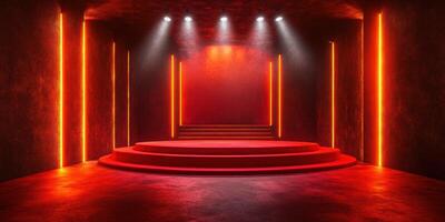 Elegant stage setup with dramatic lighting in a modern venue photo