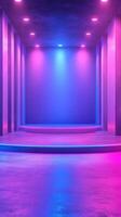Vibrant illuminated space showcasing modern design with colorful lighting emphasizing urban aesthetics photo