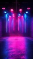 Colorful neon lights illuminate a dark venue creating an immersive atmosphere for events and performances photo
