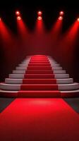Red carpet stage with spotlight illumination designed for awards ceremony or gala event photo