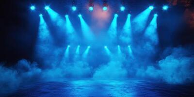 Dynamic blue stage lighting creates an immersive atmosphere for performances in a concert venue photo