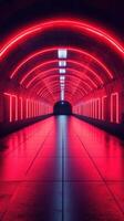 Vibrant red neon-lit underground tunnel creating an immersive atmosphere at night photo