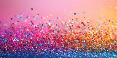 Colorful sparkling glitter creates a festive backdrop for parties and celebrations in vibrant hues photo