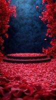 Elegant rose petal walkway in a vibrant red floral archway creates a romantic atmosphere for special events photo
