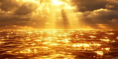 Majestic sunset over glimmering ocean waters reflecting golden light photo
