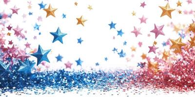 Colorful sparkling stars scattered across a bright background create a festive atmosphere perfect for celebrations and events photo