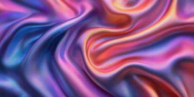 Colorful silk fabric displays vibrant patterns in a smooth, flowing texture under soft light at a textile studio photo