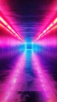 Vibrant neon tunnel illuminated with pink and blue lights creating a stunning visual effect in an urban setting photo