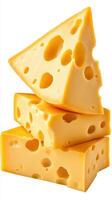 Delicious blocks of cheese stacked with perfect holes in a bright setting showcasing their rich yellow color photo