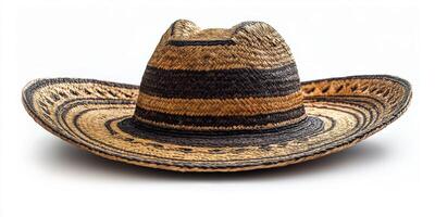 Traditional woven sombrero showcasing intricate patterns and rich textures suitable for cultural celebrations or sunny days photo