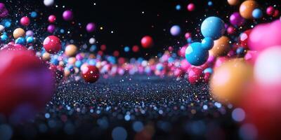 Colorful spheres create a vibrant pathway in a digital art composition with a dark background photo