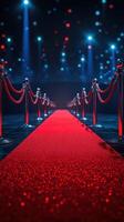 Red carpet pathway illuminated by dramatic lights in a glamorous event setting photo