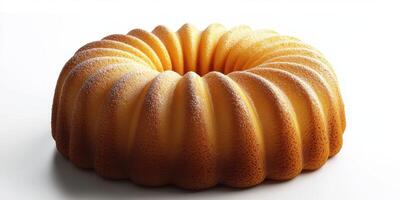 Delicious golden bundt cake sits elegantly on a white surface inviting everyone for a taste photo