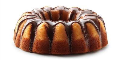 Delicious bundt cake topped with rich chocolate glaze ready to be served at a family gathering photo