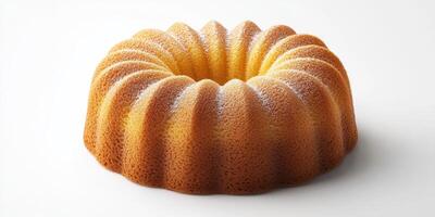 Deliciously textured bundt cake sits elegantly on a plain background, showcasing its unique shape and golden color photo