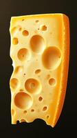 Cheddar cheese wedge with a rich texture and circular holes set against a dark background highlighting its color photo