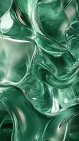 Elegant abstract design showcasing fluid emerald green shapes in a dynamic arrangement under soft lighting photo