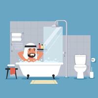 Man Relaxing in Bathtub with Bubbles Enjoying a Clean Refreshing Bath vector