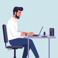 Man Typing on Laptop at Desk in Home Office Setting vector
