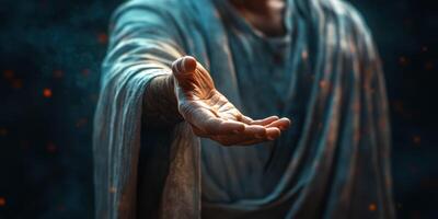 Hands reaching out in a symbolic gesture of welcome and connection during a serene afternoon setting with soft lighting photo