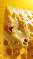 Melted cheese cascade in vibrant yellow background showcases texture and richness photo